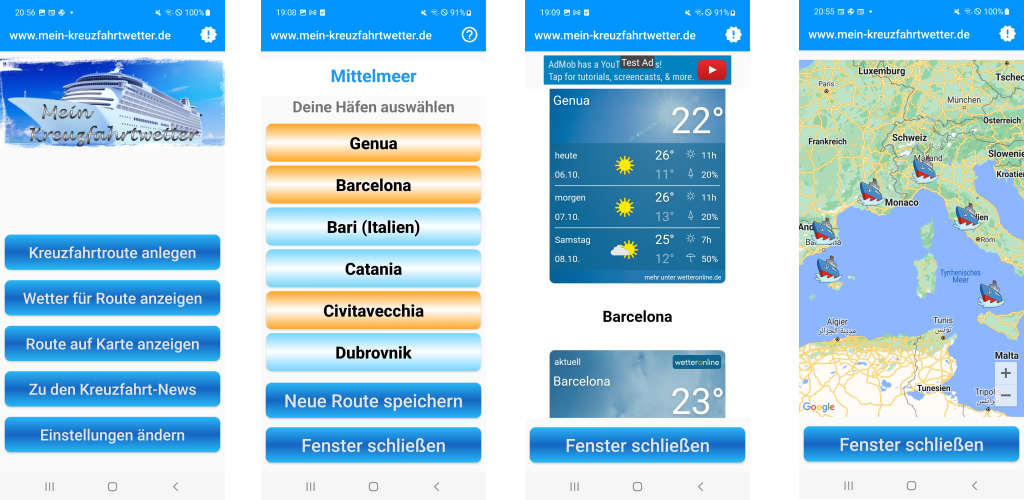 Screenshot der Mein Kreuzfahrtwetter App